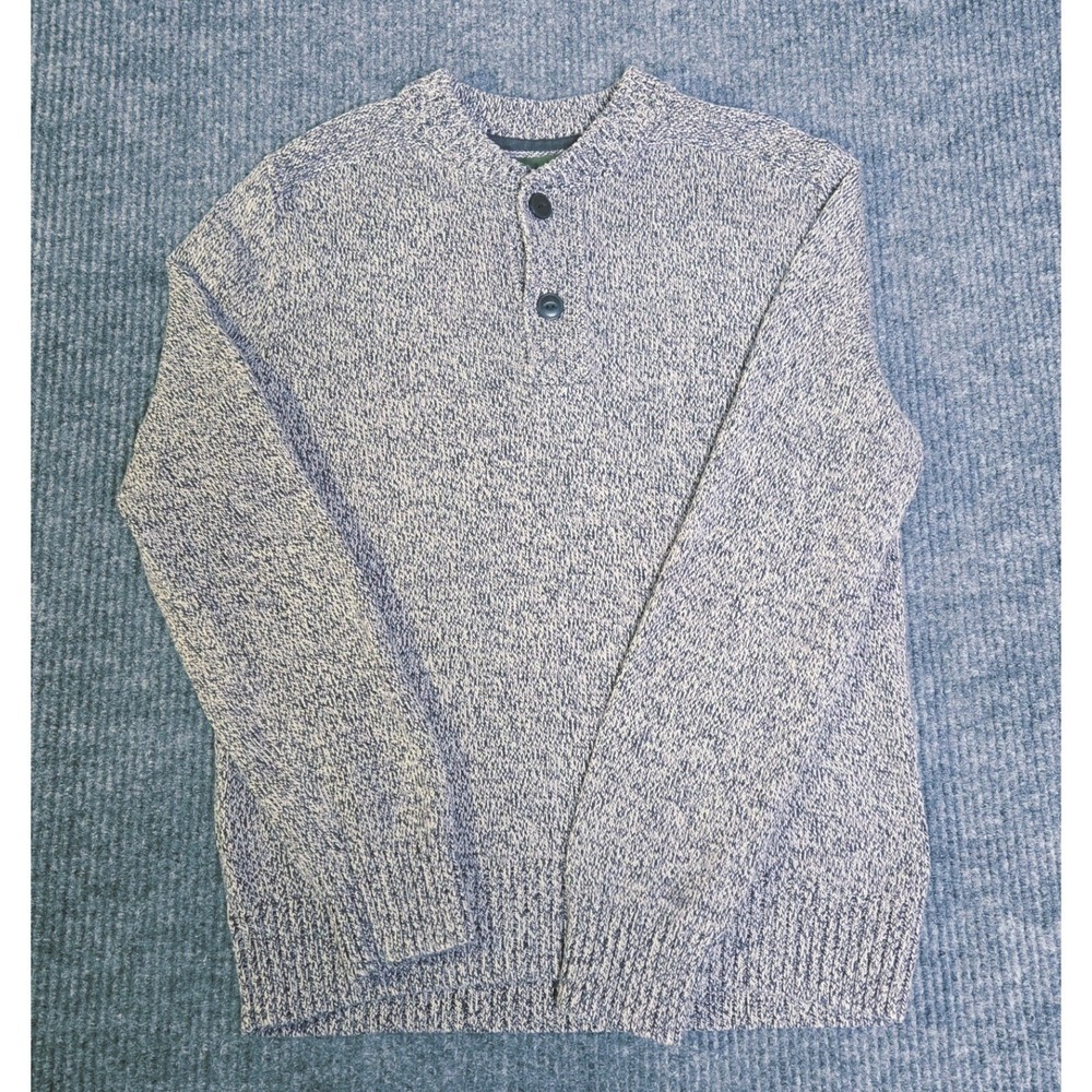 Eddie Bauer Mens Sweater Heathered‎ Blue Gray Button Neck Knit Pullover Medium